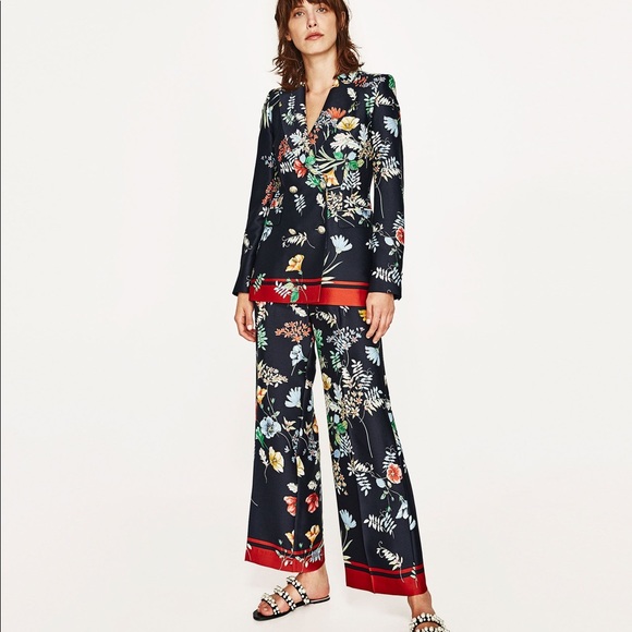 zara floral print blazer